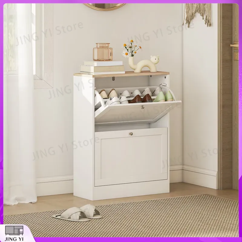 Narrow Shoe Cabinet with 2 Fli - Shoe Rack Cabinet Narrow Entryway review and price
