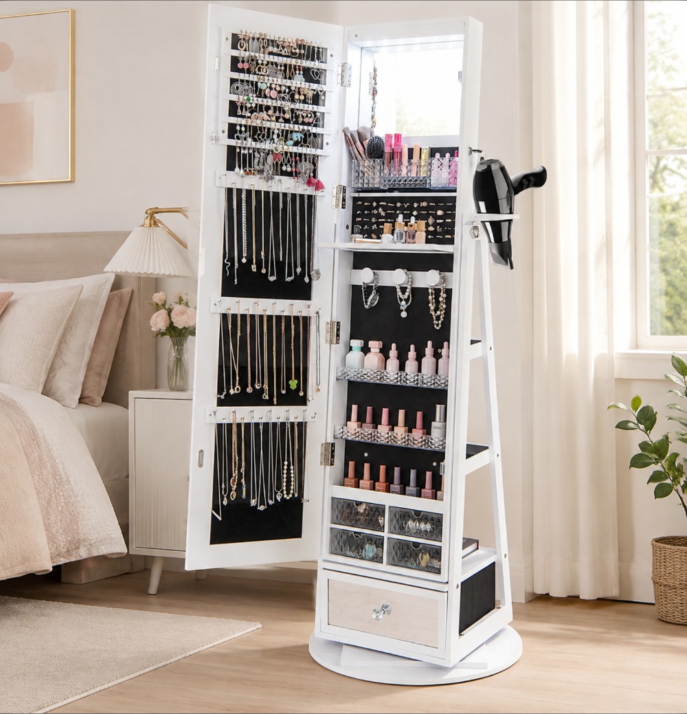 360° Swivel Jewelry Cabinet Ar - Full Length Mirror Jewelry Armoire review and price