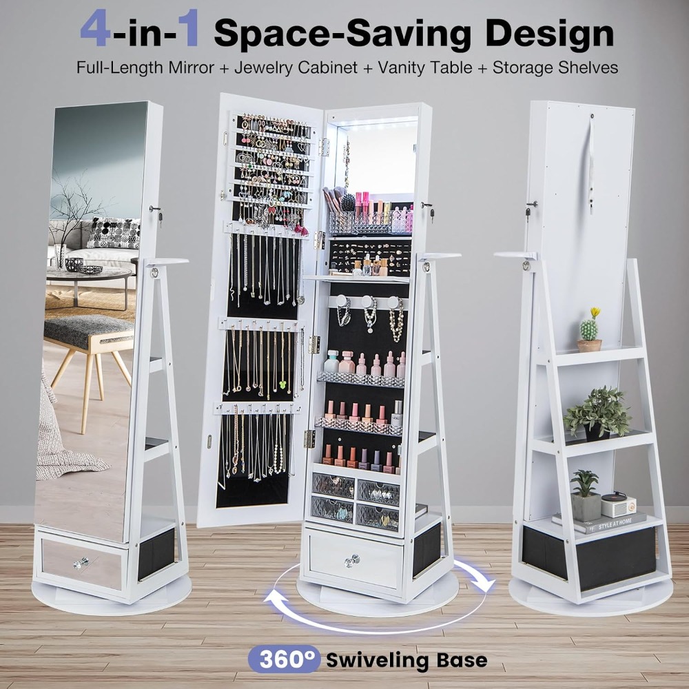360° Swivel Jewelry Cabinet Ar - Full Length Mirror Jewelry Armoire review and price