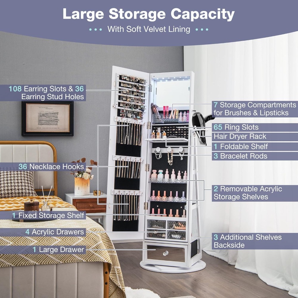 360° Swivel Jewelry Cabinet Ar - Full Length Mirror Jewelry Armoire review and price
