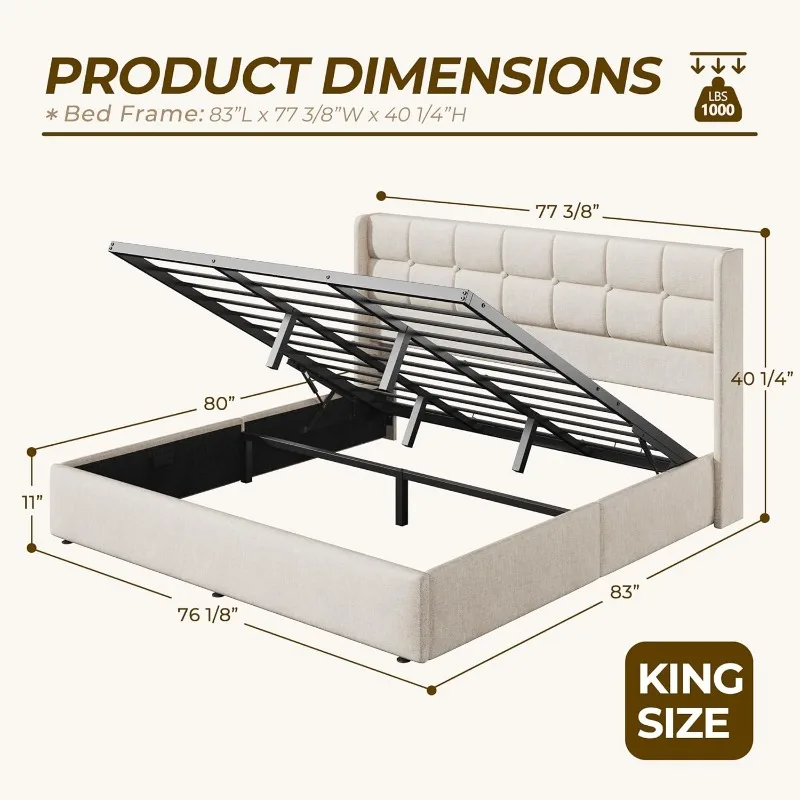 HISOFT King Size Lift Up Stora - Gas Lift Storage Bed Hydraulic review and price