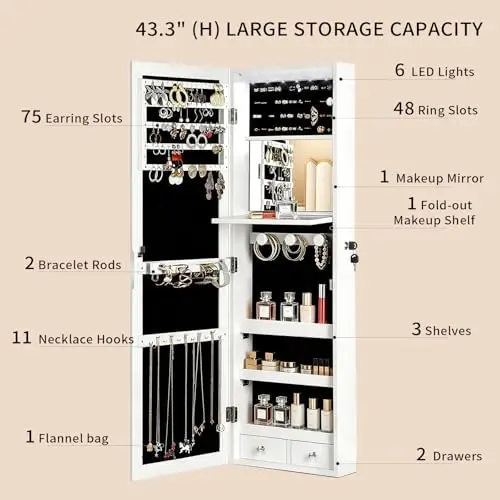 with Full Length Mirror, 6 Aut - Full Length Mirror Jewelry Armoire review and price
