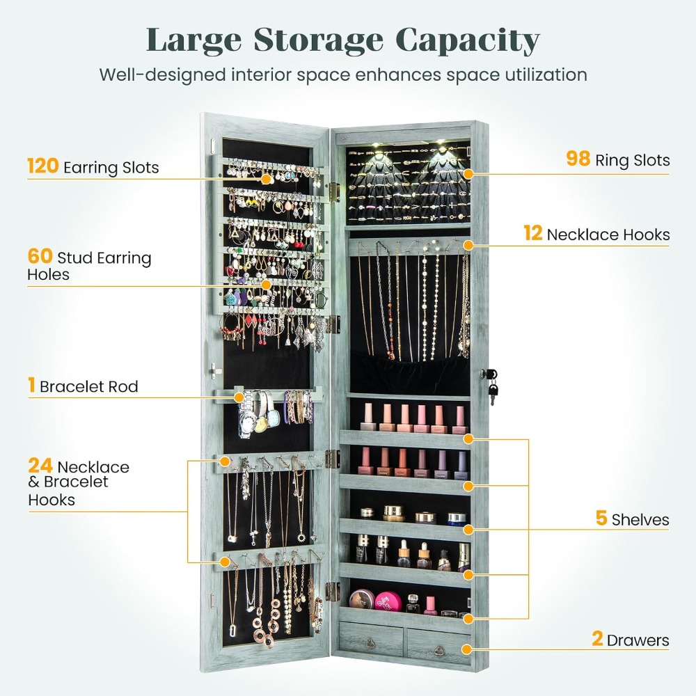 Wall or Door Mounted Jewelry A - Full Length Mirror Jewelry Armoire review and price