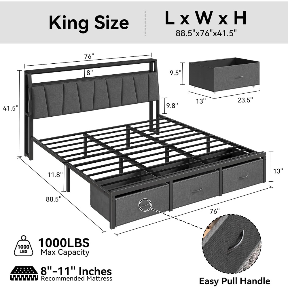King Size Bed Frame with Stora - King Size Bed Frame With Storage Drawers review and price