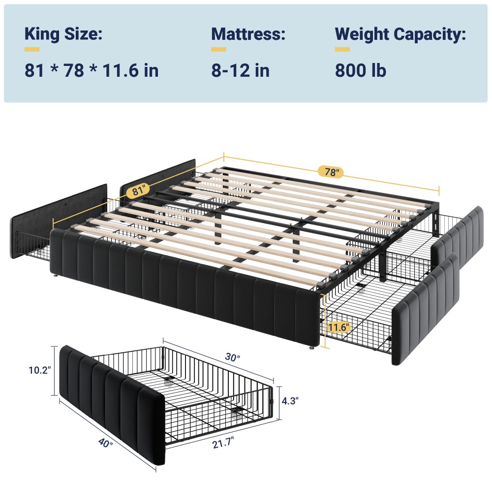 King Size Platform Bed Frame w - King Size Bed Frame With Storage Drawers review and price