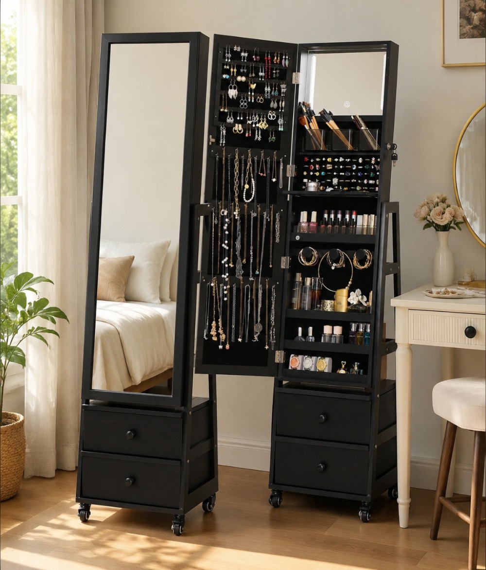 Lockable Standing Jewelry Armo - Full Length Mirror Jewelry Armoire review and price