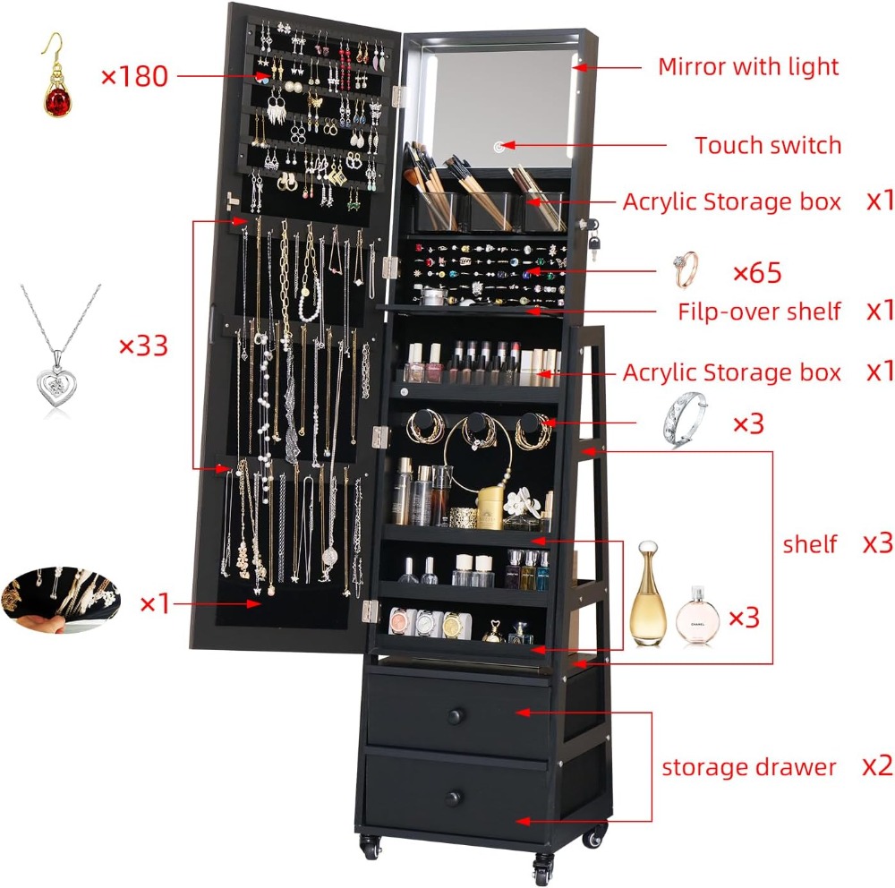 Lockable Standing Jewelry Armo - Full Length Mirror Jewelry Armoire review and price