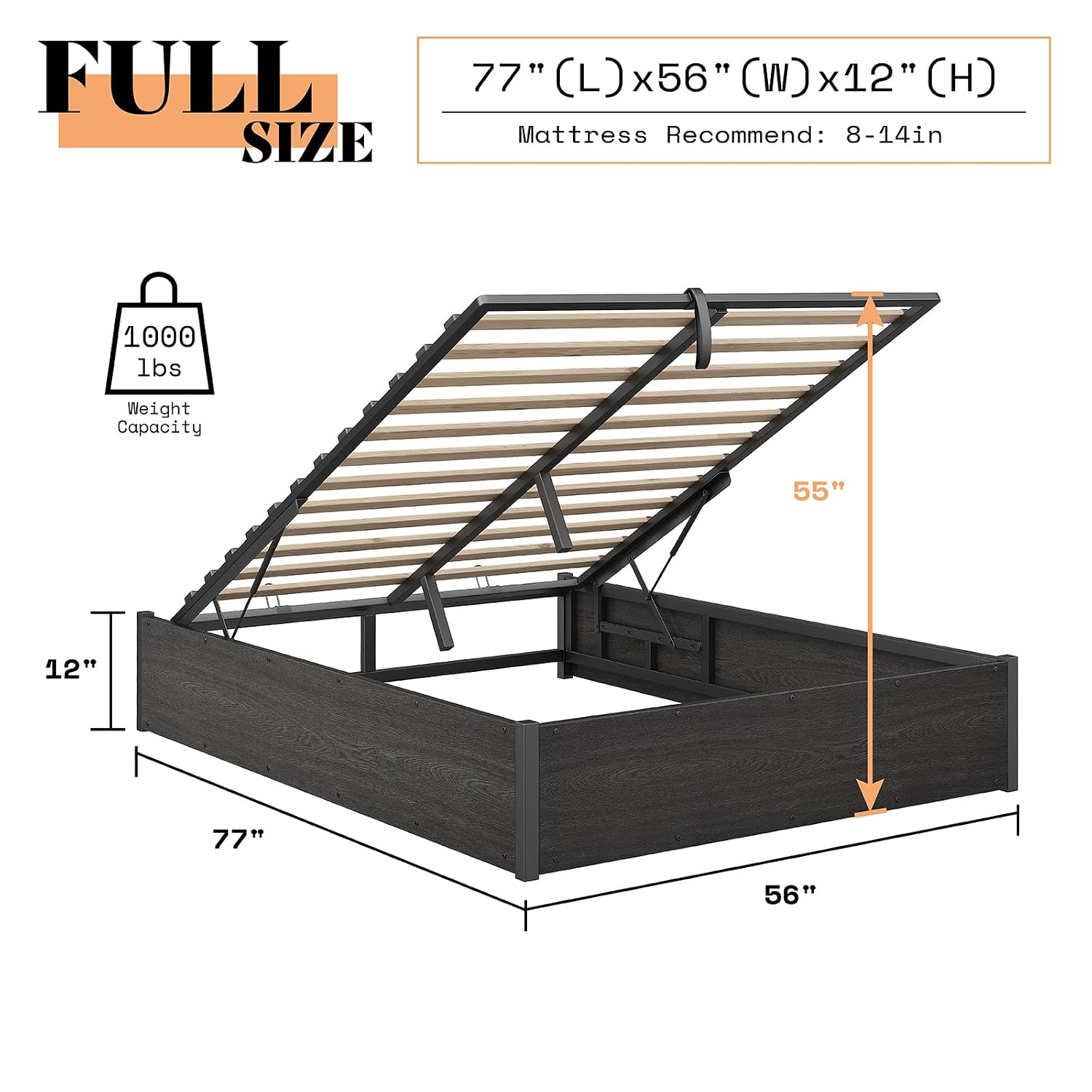 Lift Up Storage Bed Frame, Dar - Gas Lift Storage Bed Hydraulic review and price