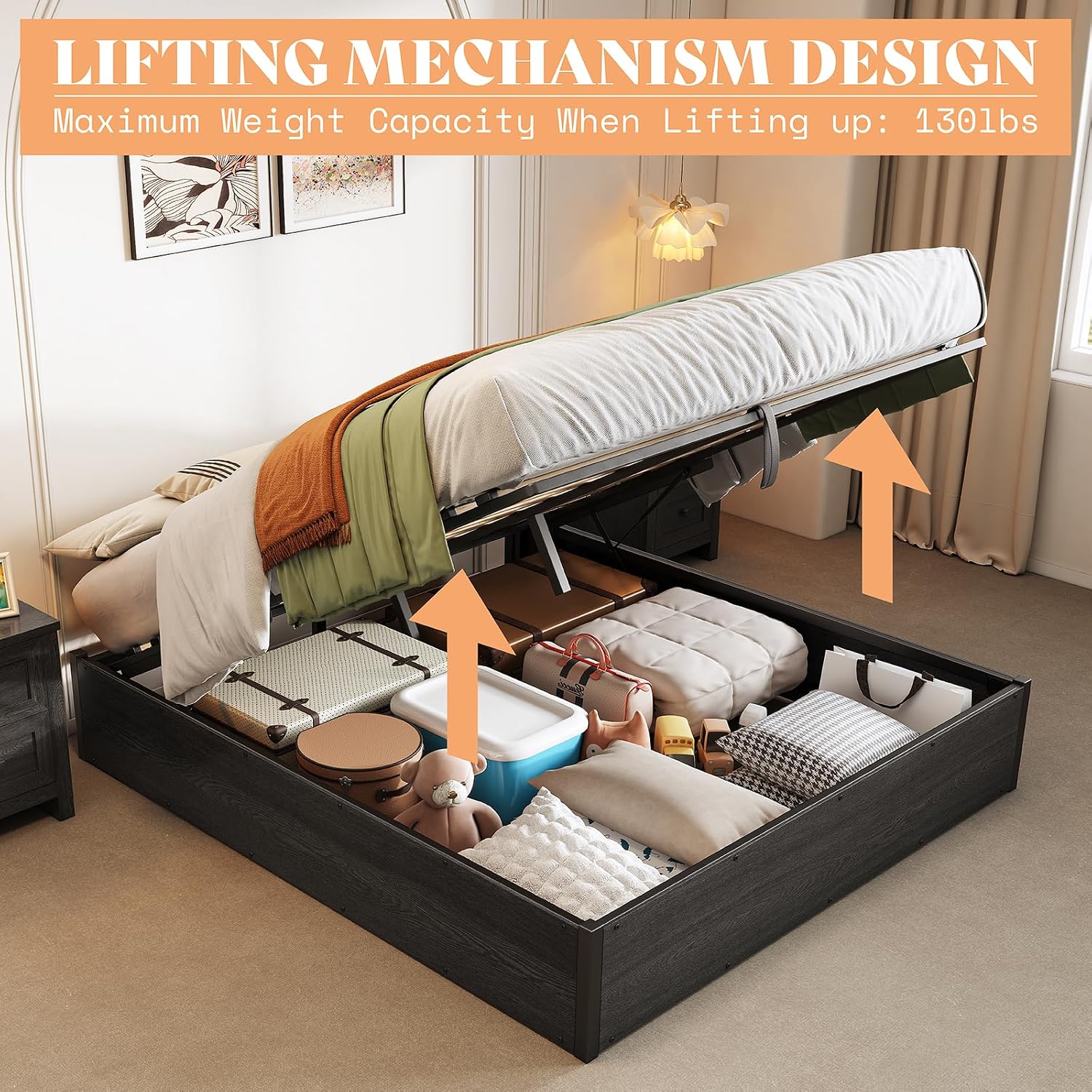 Lift Up Storage Bed Frame, Dar - Gas Lift Storage Bed Hydraulic review and price
