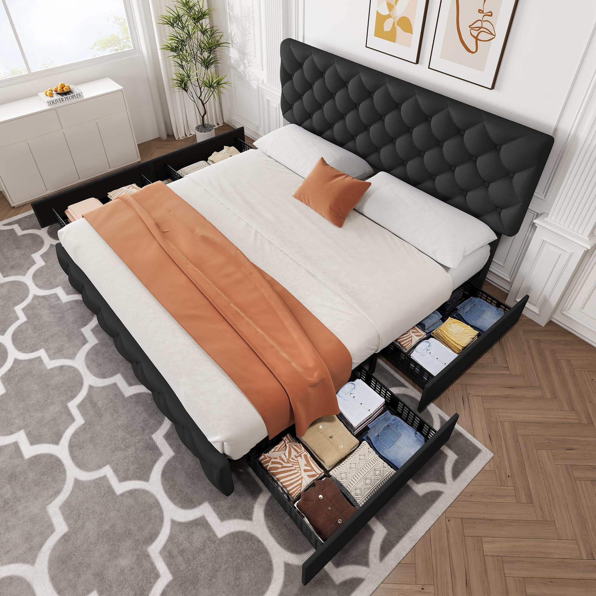 King Size Bed Frame with 4 Sto - King Size Bed Frame With Storage Drawers review and price