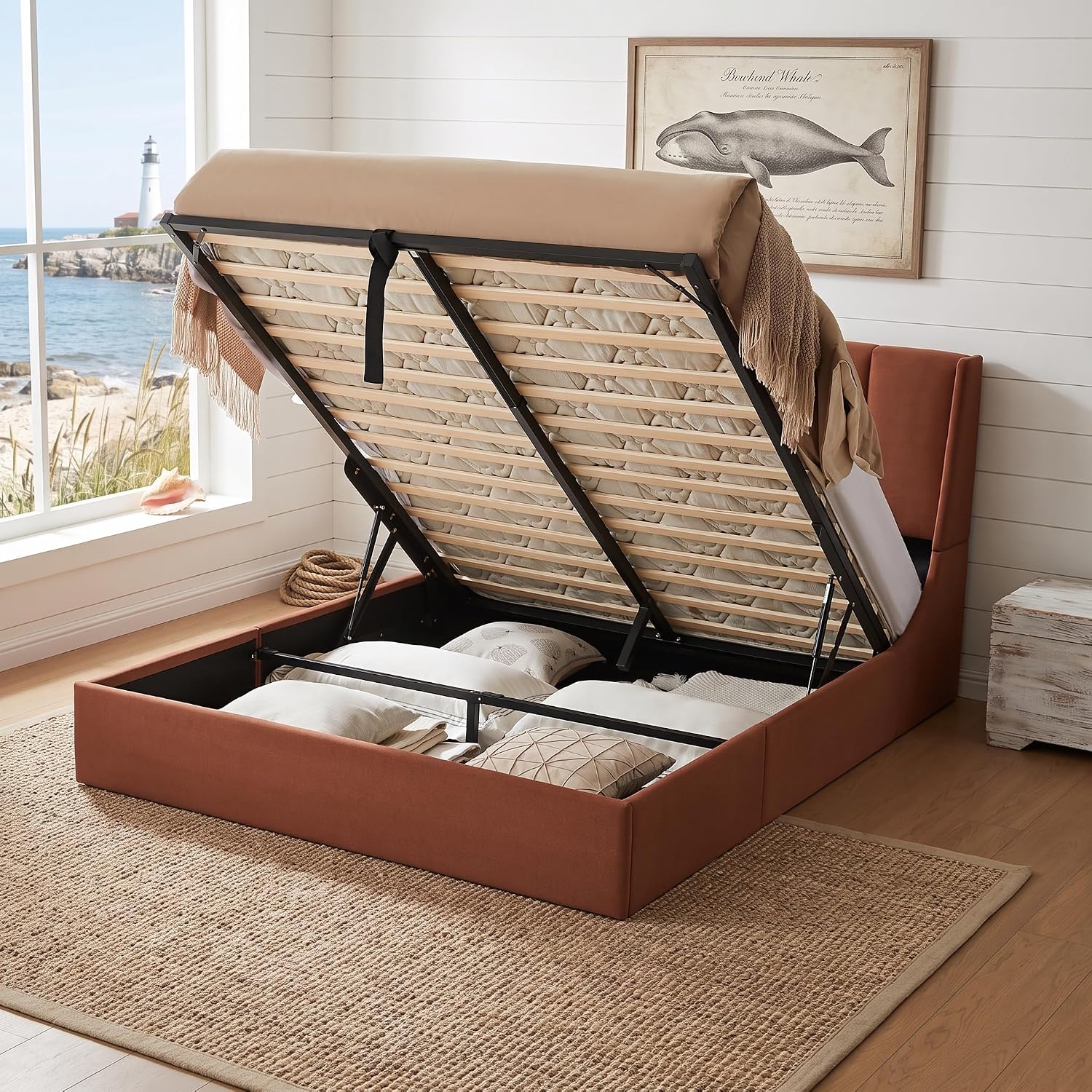 Queen Lift Up Storage Bed Fram - Gas Lift Storage Bed Hydraulic review and price