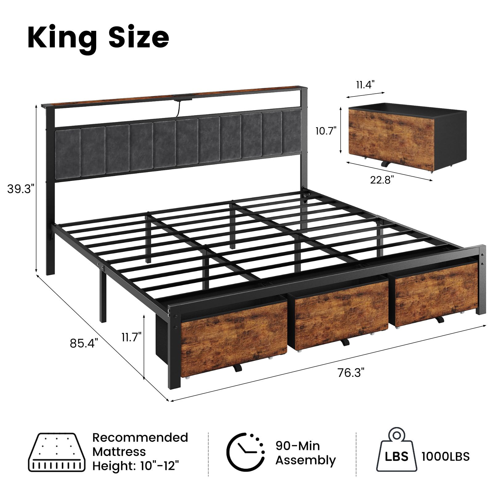 King Size Bed Frame with Stora - King Size Bed Frame With Storage Drawers review and price