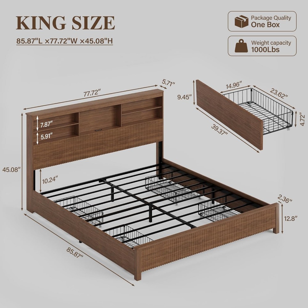 King Size Bed Frame with 4 Sto - King Size Bed Frame With Storage Drawers review and price