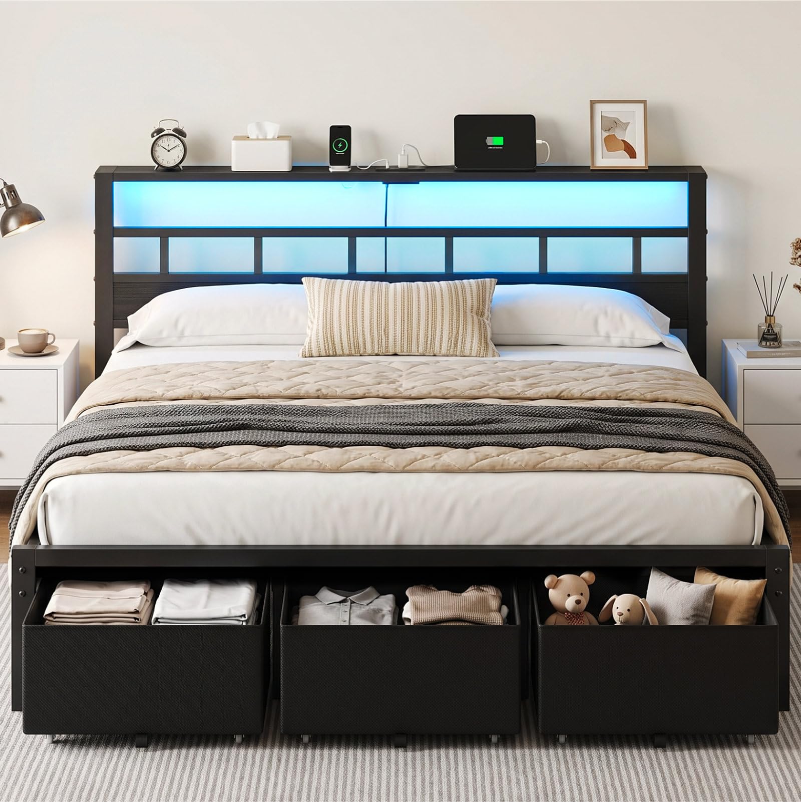 King Size Bed Frame with 3 Sto - King Size Bed Frame With Storage Drawers review and price