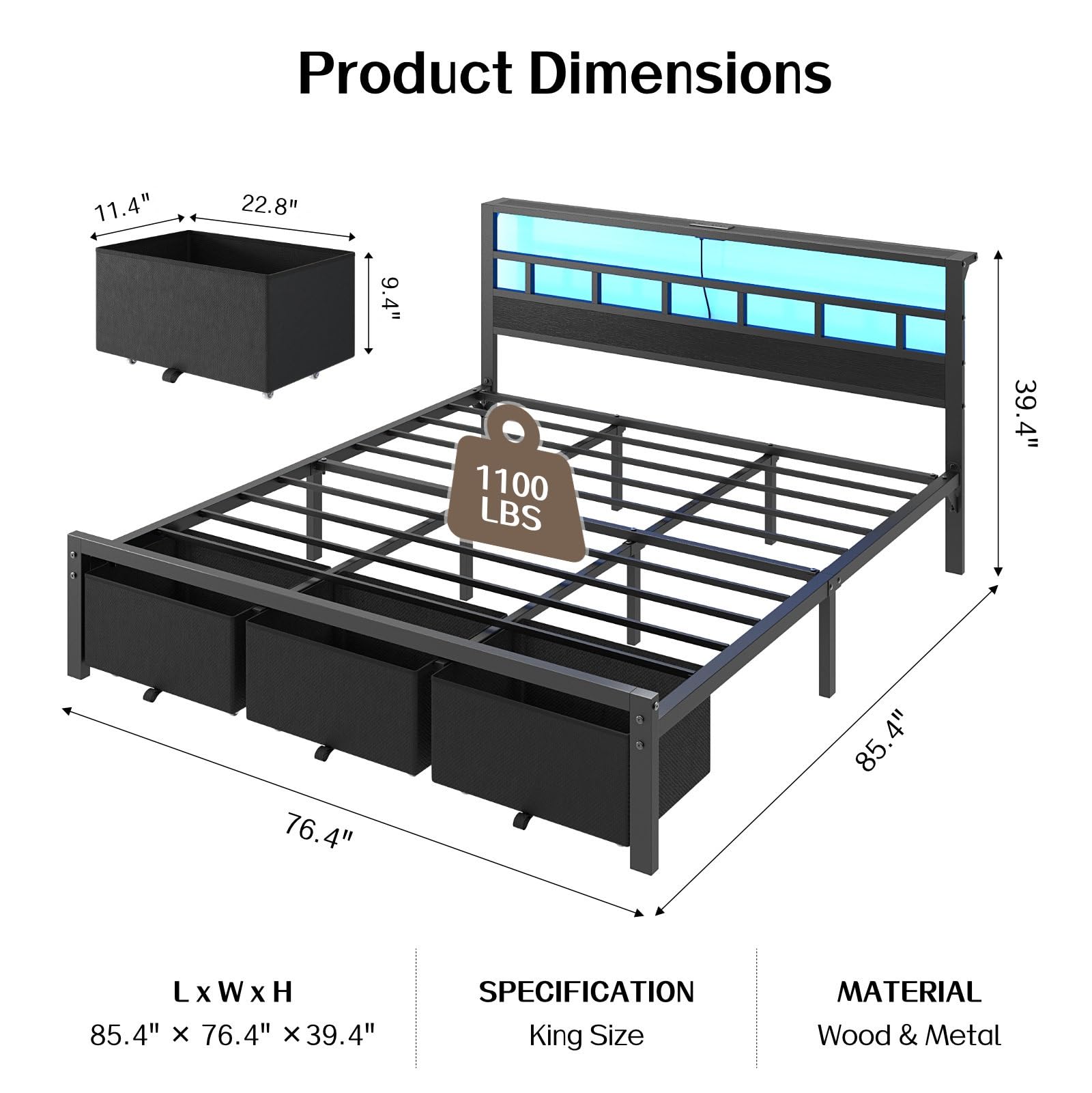 King Size Bed Frame with 3 Sto - King Size Bed Frame With Storage Drawers review and price