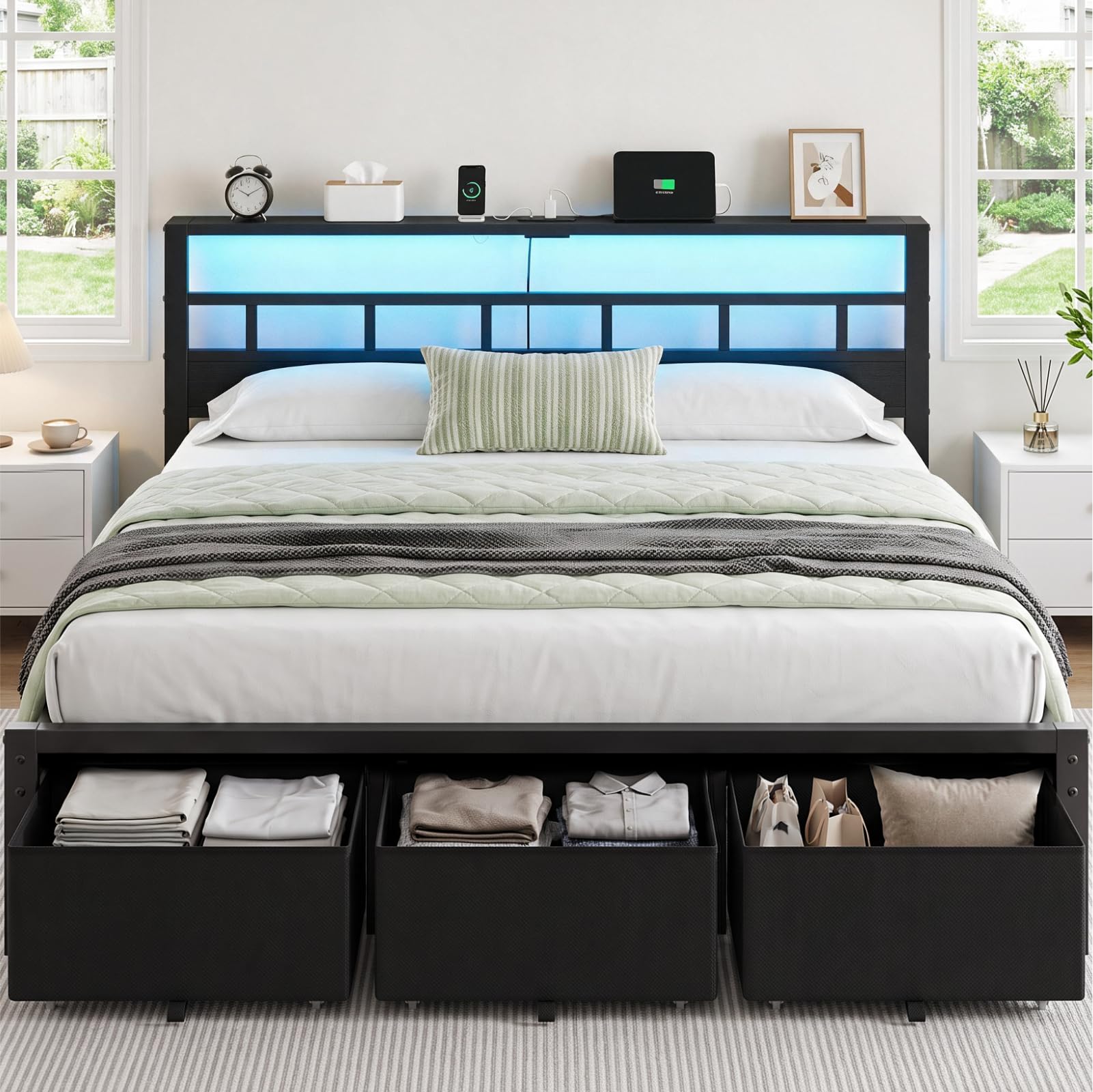 King Size Bed Frame with 3 Sto - King Size Bed Frame With Storage Drawers review and price