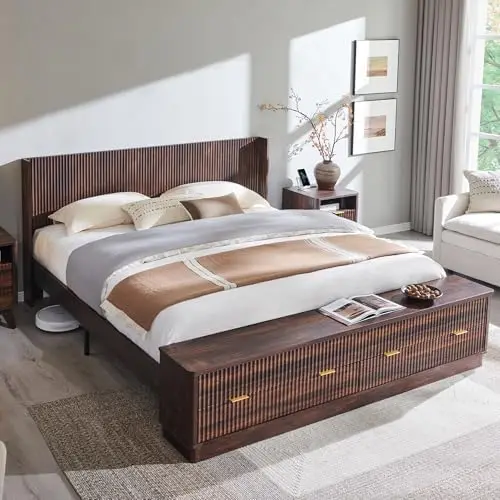 Fluted King Size Bed Frame wit - King Size Bed Frame With Storage Drawers review and price