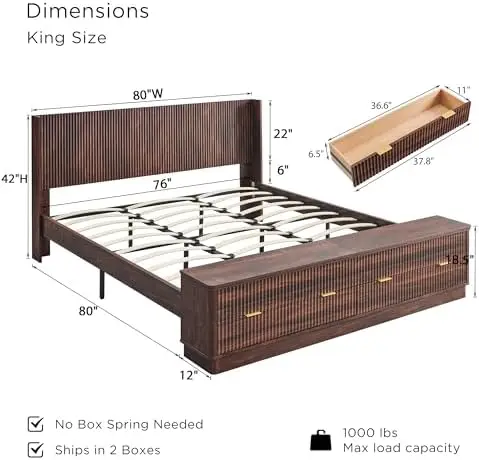 Fluted King Size Bed Frame wit - King Size Bed Frame With Storage Drawers review and price