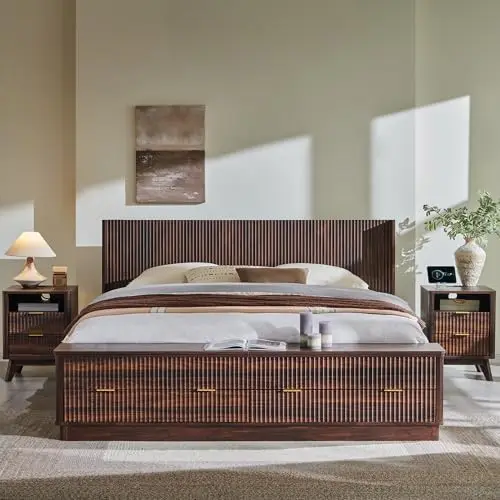 Fluted King Size Bed Frame wit - King Size Bed Frame With Storage Drawers review and price