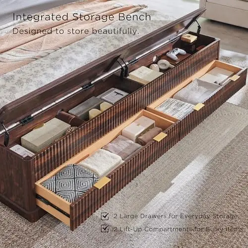 Fluted King Size Bed Frame wit - King Size Bed Frame With Storage Drawers review and price