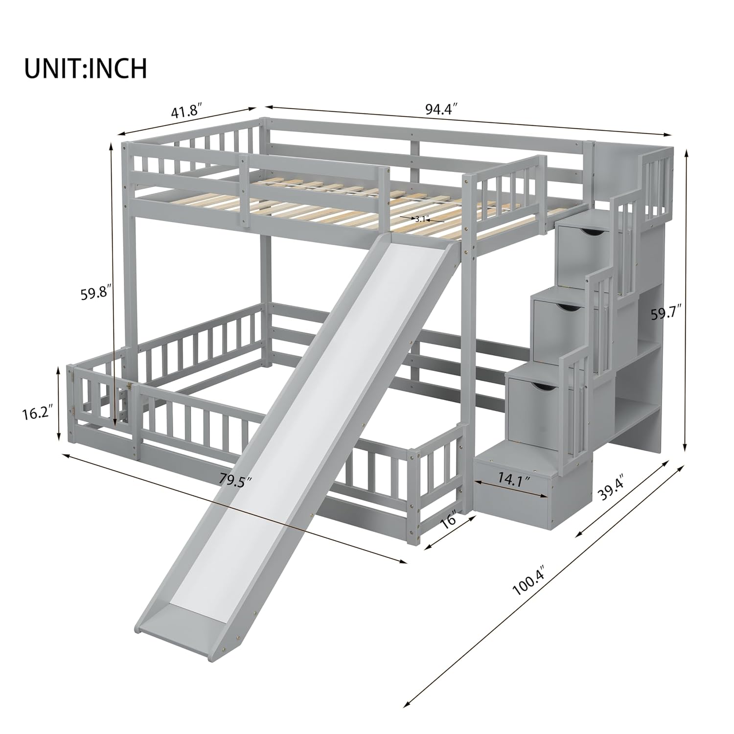 Twin Over Full Bunk Bed with S - Bunk Bed With Stairs And Slide review and price