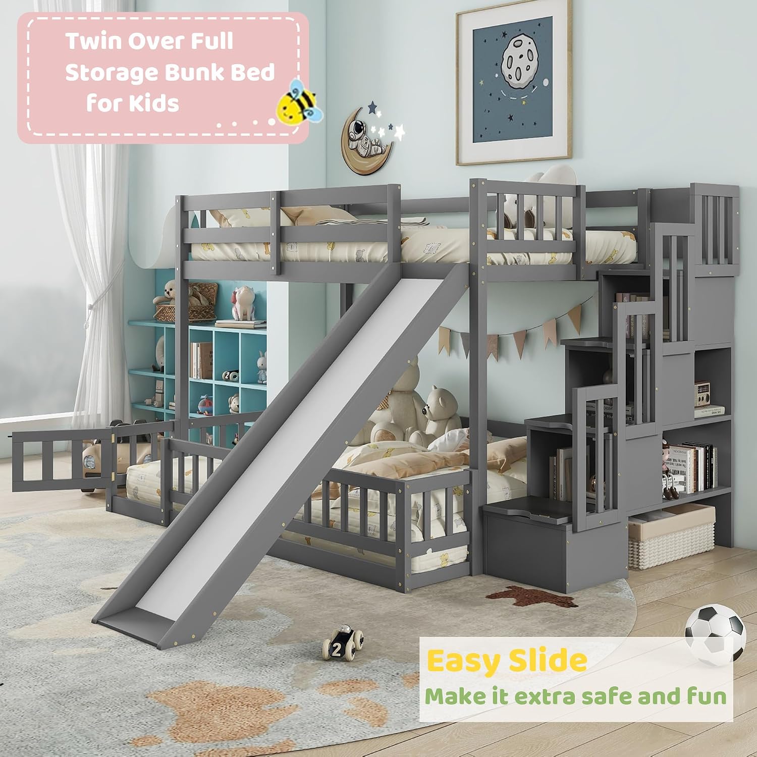 Twin Over Full Bunk Bed with S - Bunk Bed With Stairs And Slide review and price