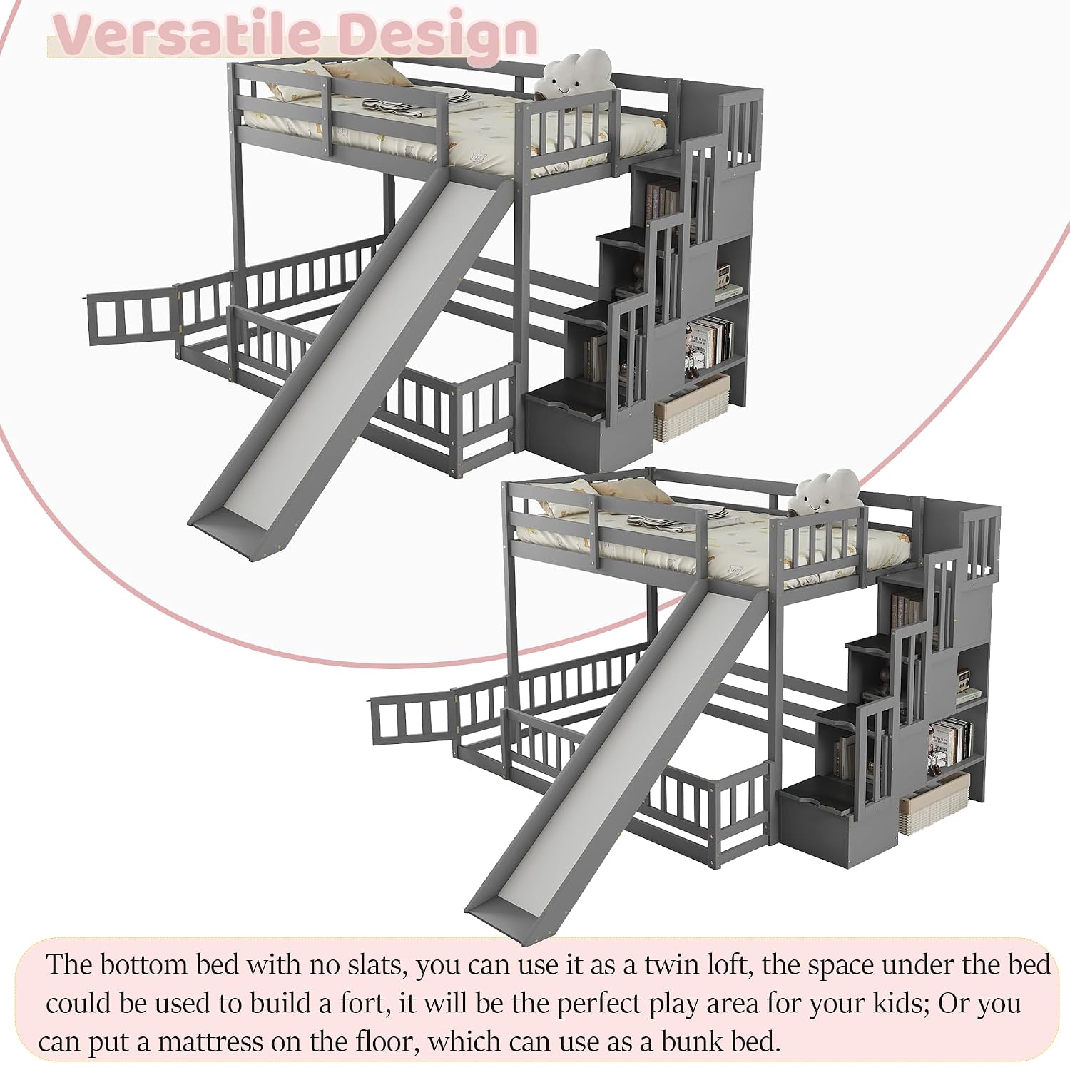Twin Over Full Bunk Bed with S - Bunk Bed With Stairs And Slide review and price