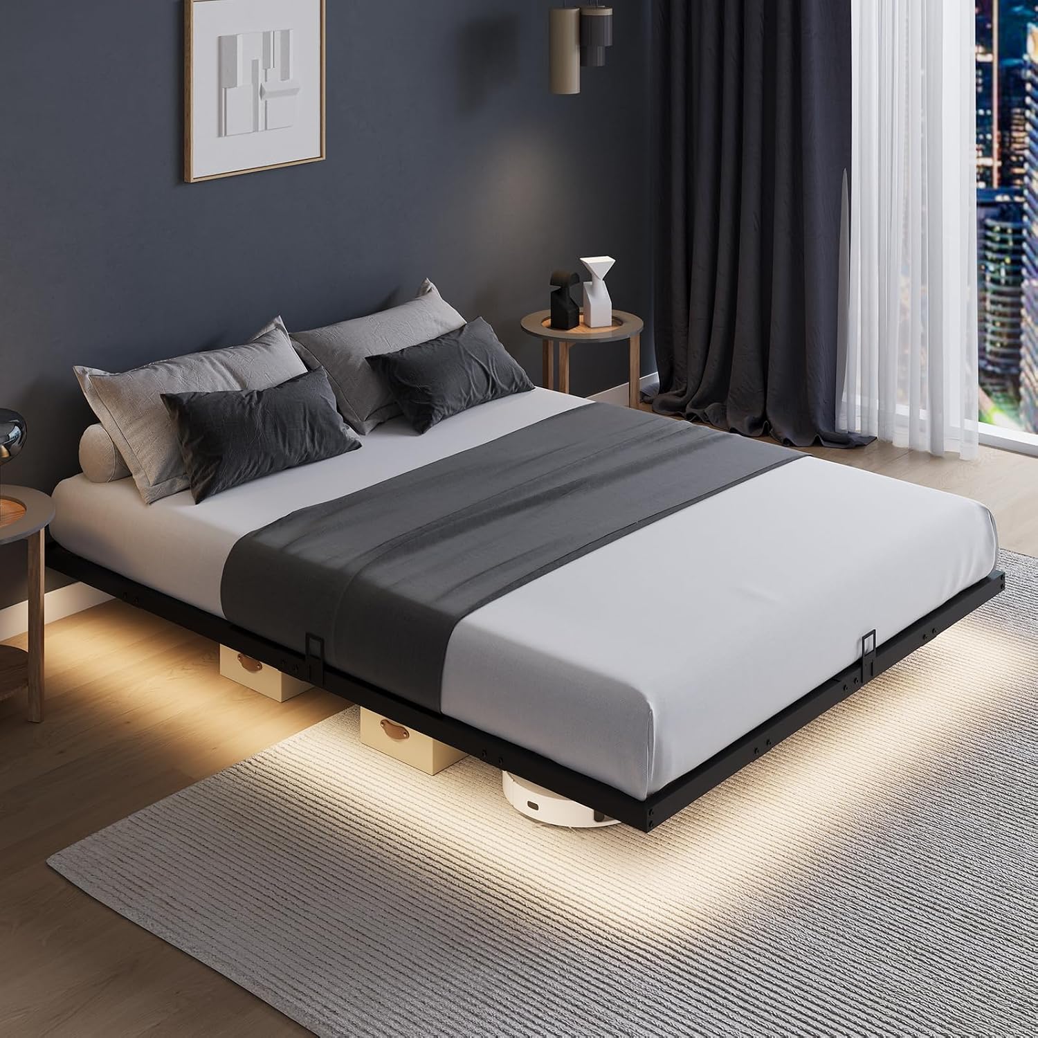 Floating Platform Bed Frame wi - Memory Foam Mattress In A Box Queen review and price